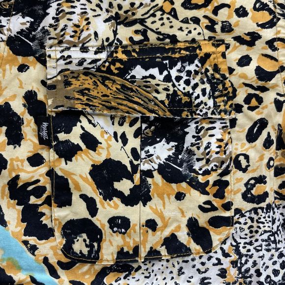 Stussy Shirt Men Small Short Sleeve Button Leopard Animal Print - Picture 10 of 16